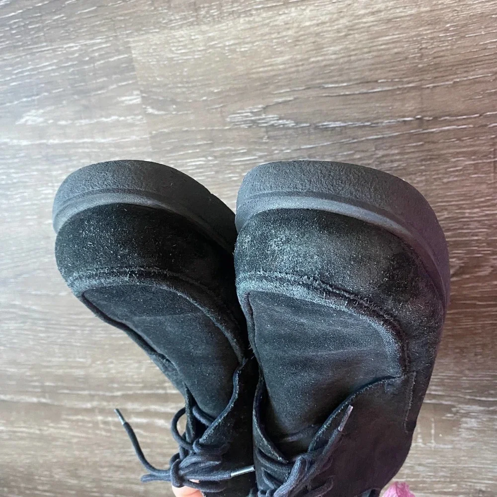 Vintage 1990s Black Suede Leather Round Toe Chunky Platform Chukka Shoe - Picture 6 of 9